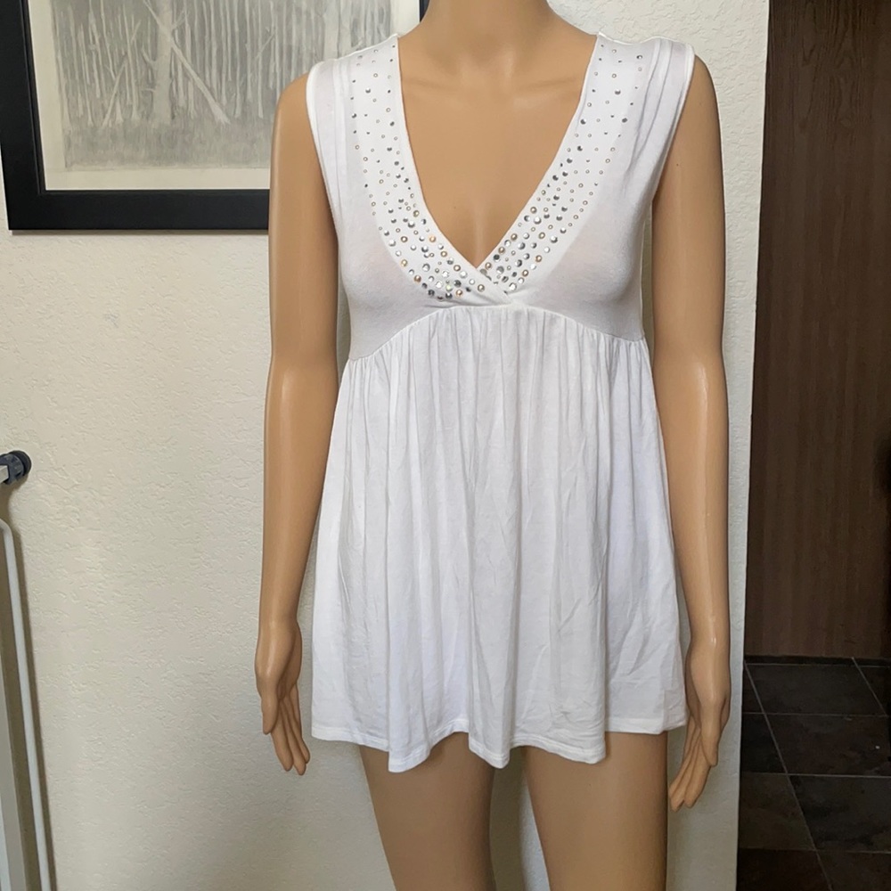 Metro 7 White Top with beading.